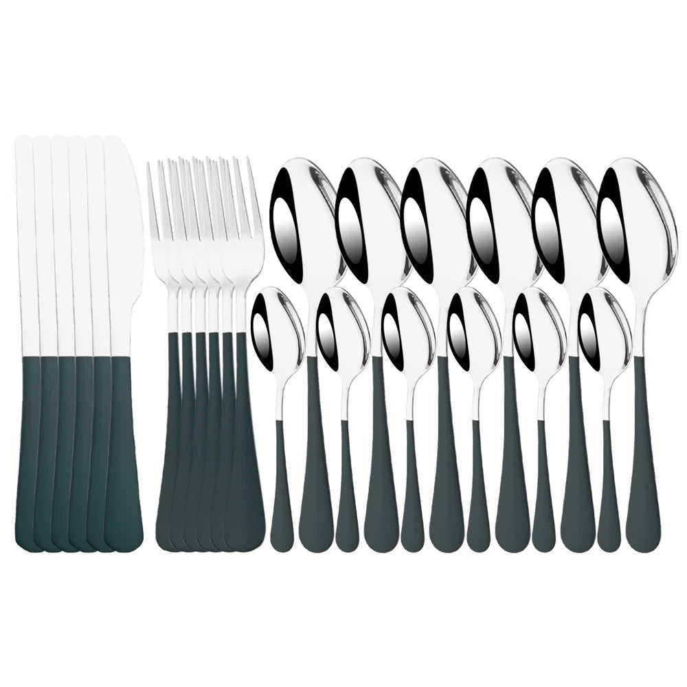 Red Silver Mirror Cutlery Set 24Pcs Dinnerware Set Flatware Cutlery Fork Knife Spoon Stainless Steel Silverware Tableware Set