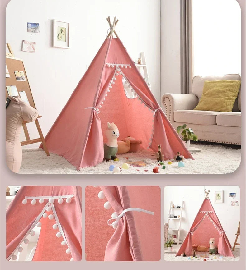 1.6M Portable Children Tents Tipi Play House Kids Cotton Canvas Indian Play Tent Wigwam Child Beach Teepee Party Room Decor