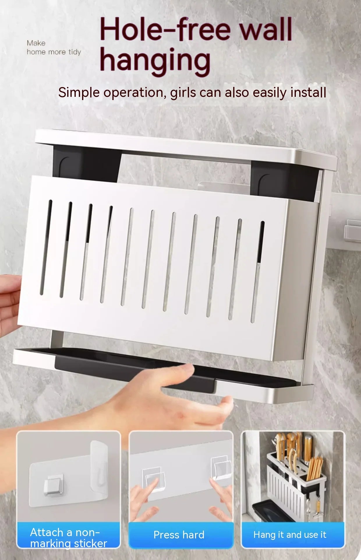 Kitchen wall mounted storage knife rack Spice rack Multi-functional storage rack Non-porous chopsticks spoon storage rack