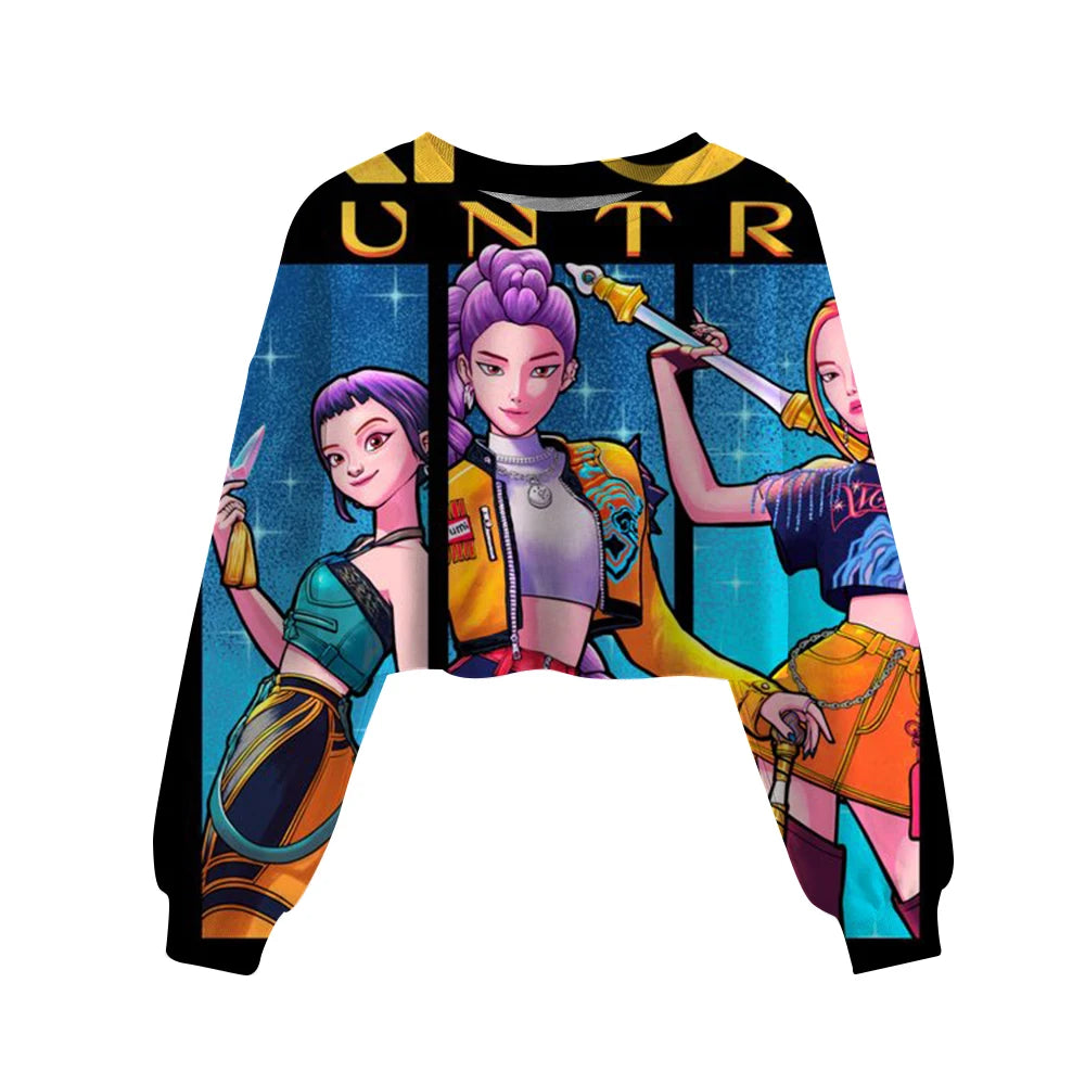 Casual Girls Movie Fans Gift Crop Hoodie Manga Kids Huntrix Kpop Demon Hunters Children's Sweatshirt Cute Tiger Hoody