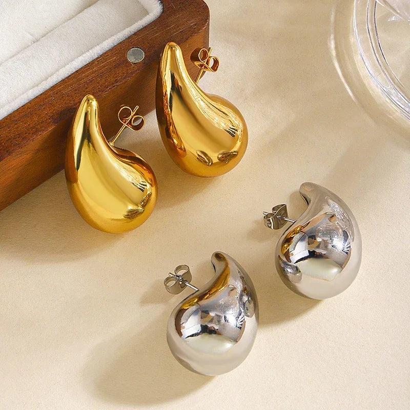 925 Sterling Silver 18K Gold Trendy Chunky Waterdrop Dupes Drop Earrings for Women Personality Glossy Teardrop Earring Jewelry