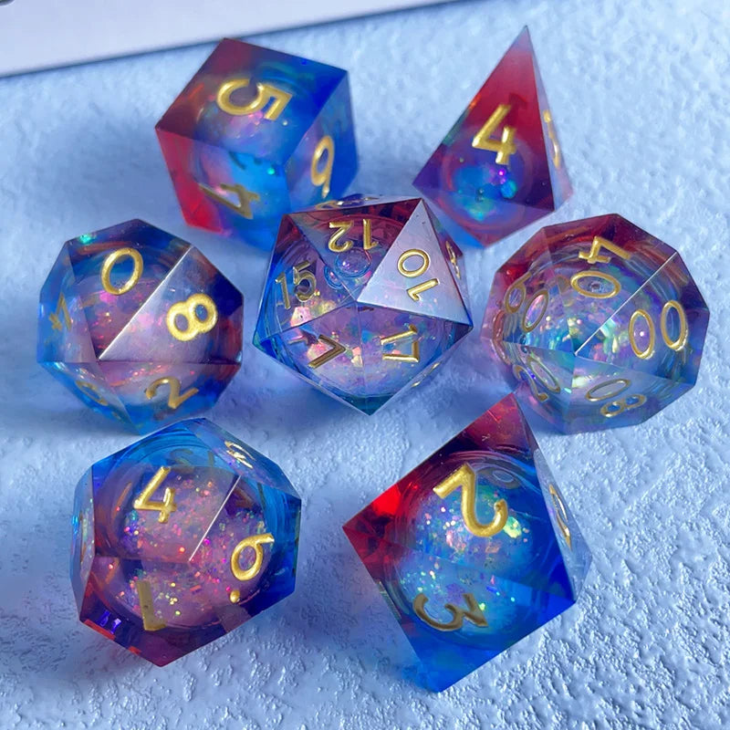 7PCS DND D20 Liquid Core Flow Eye Dice Sets for COC Dungeon and Dragon Pathfinder RPG Role Playing Games Party Toys Accessories