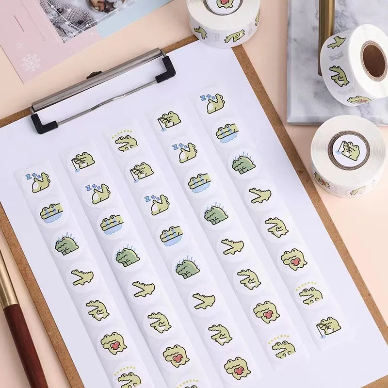 100-500 Pcs 2.5cm Cute Animal Crocodile Stickers Roll for Envelope Praise Reward Student Kid Work Label Stationery Seal Label