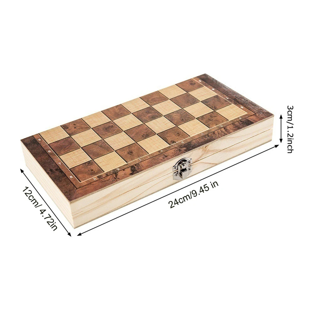 3 in 1 Chess Game Board Folding Storage Wooden Chess Board Sets Exquisite Chess Set Chess and Checkers Game Set