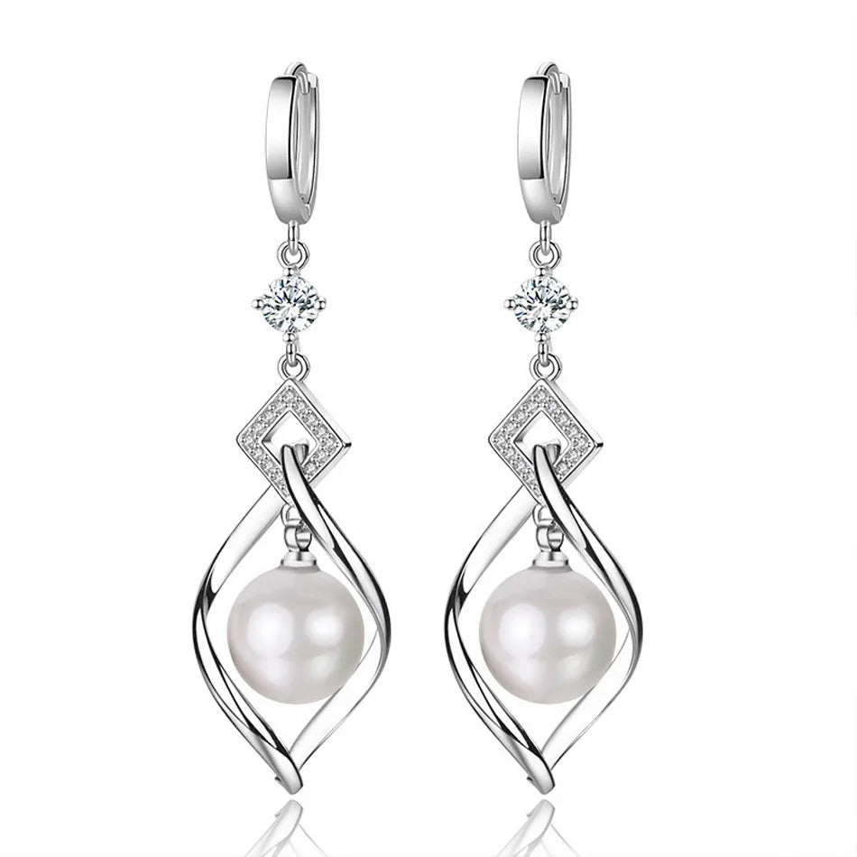 CHSHINE 925 Sterling Silver Natural Pearl Rotate Earrings for Women's Wedding Gift Fashion Jewelry