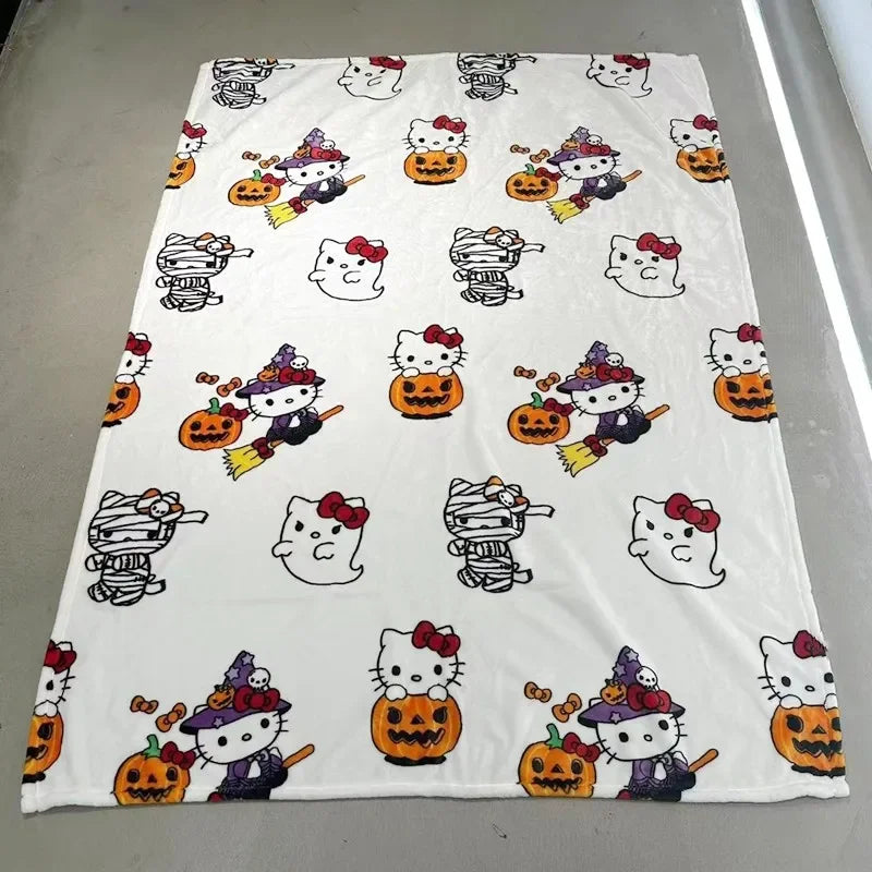 2024 Halloween Ghost Hello Kitty Plush Cartoon Large Flannel Blanket Cute Cotton Sofa Nap Blanket Bed Sheet Christmas Gift