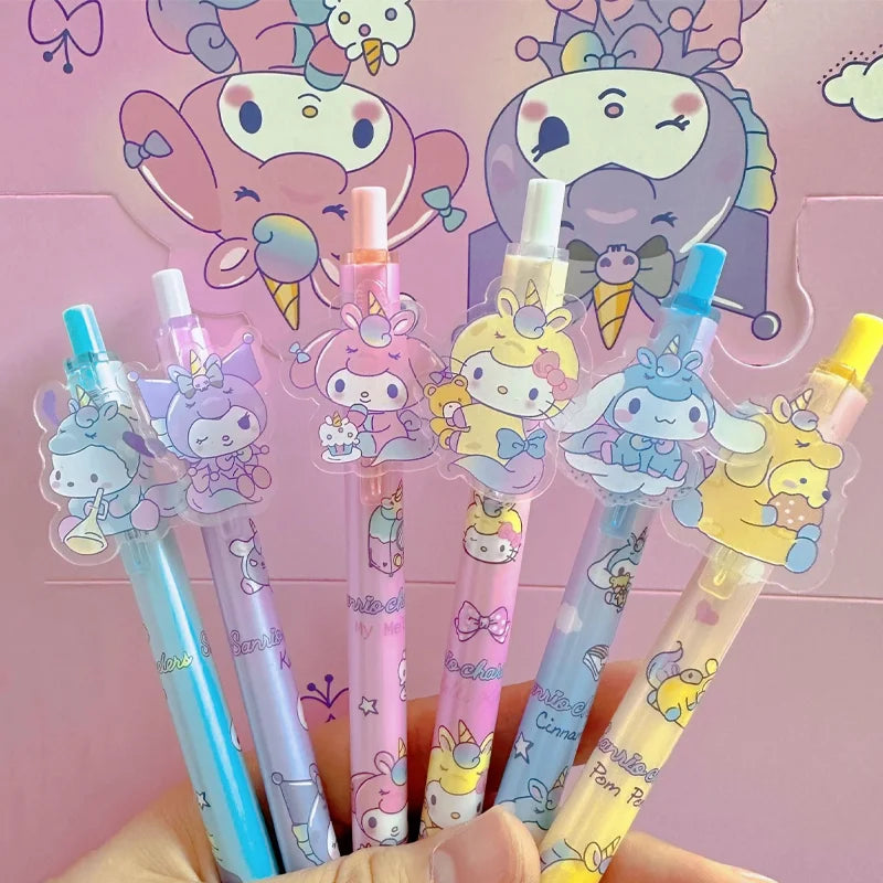 New Sanrio 24/48 gel pens cartoon melody Kuromi cute student writing press patch pen 0.5mm black writing smooth office supplies