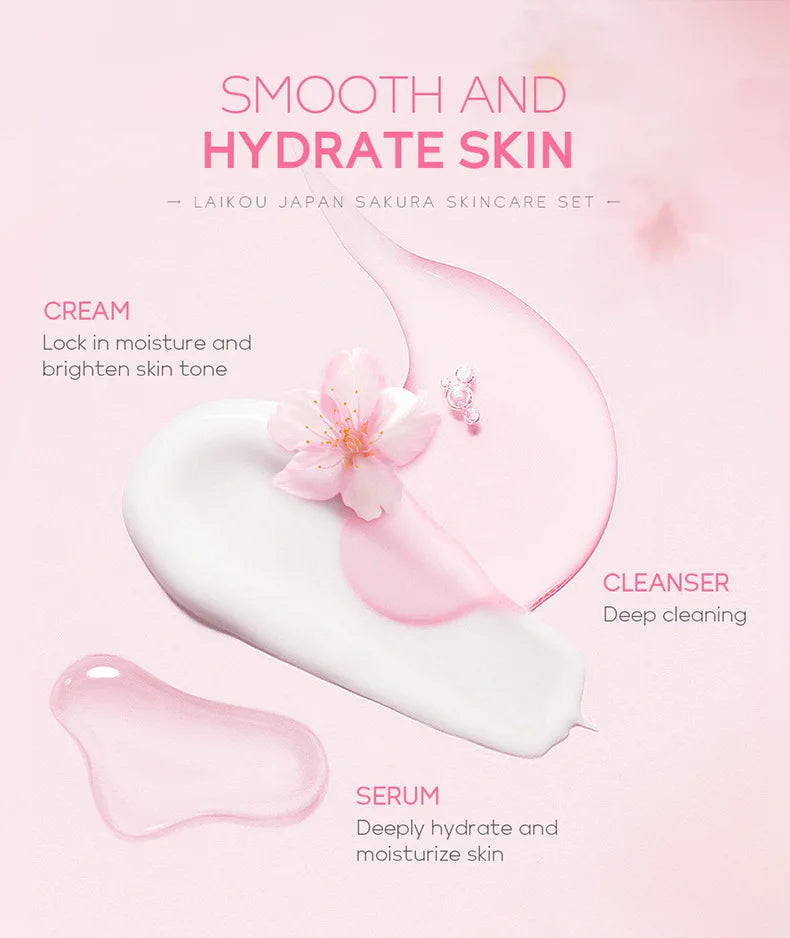Facial Products Kit Sakura Skin Care Set Facial Cleanser Serum Face Cream Fade Dark Circles Eye Cream Korean Skincare Products