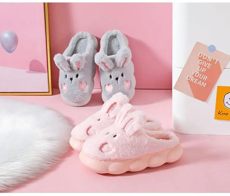 White Bunny Slippers For Home Kawaii Shoes Women Rabbit Fluffy Slippers Winter Indoor Sandals Woman Platform Bootie Slipper New