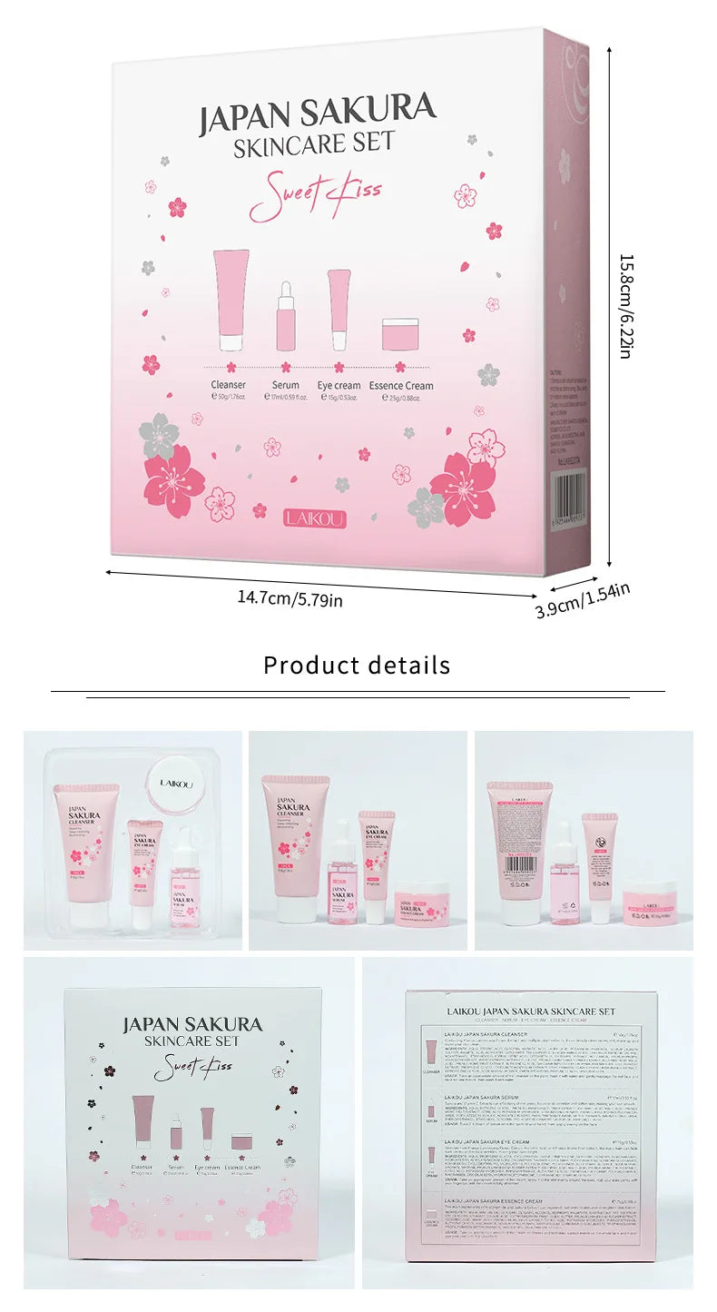 Facial Products Kit Sakura Skin Care Set Facial Cleanser Serum Face Cream Fade Dark Circles Eye Cream Korean Skincare Products