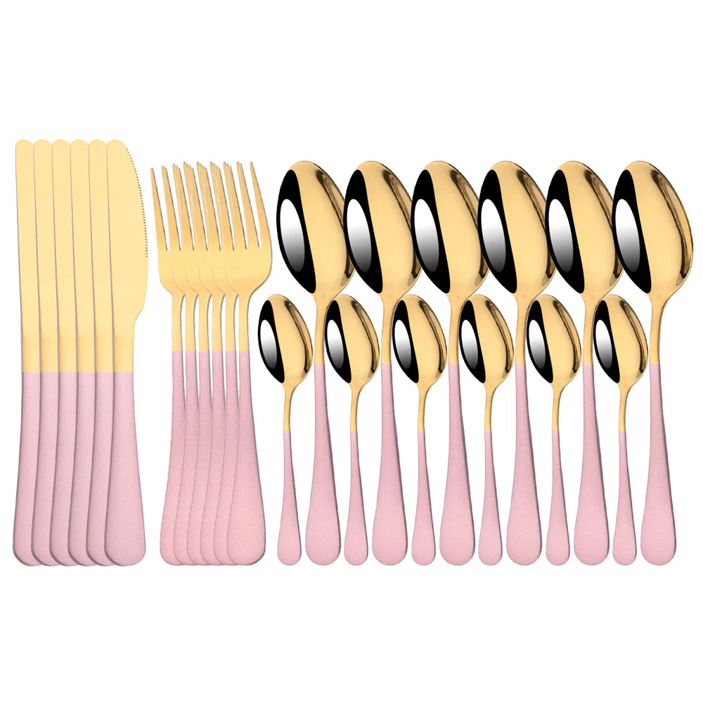 Red Silver Mirror Cutlery Set 24Pcs Dinnerware Set Flatware Cutlery Fork Knife Spoon Stainless Steel Silverware Tableware Set