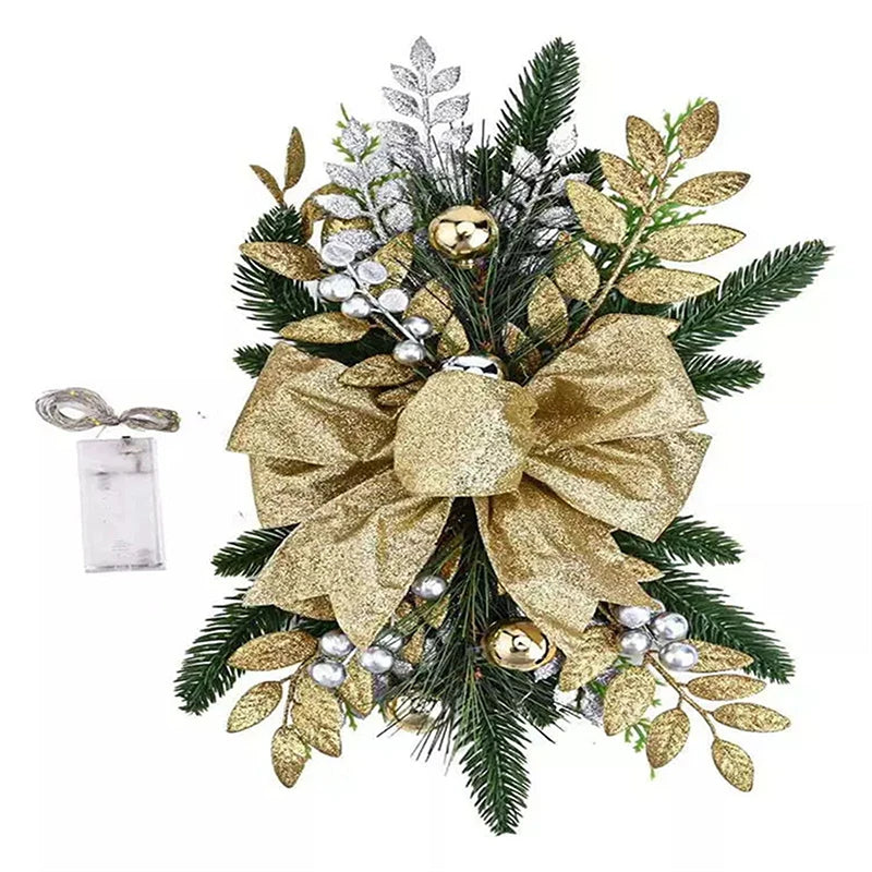 Christmas Swag Wreath Pendants LED Lights Staircase Wreath Ornament Swag Trim Garland Door Window Decoration Party Supplies
