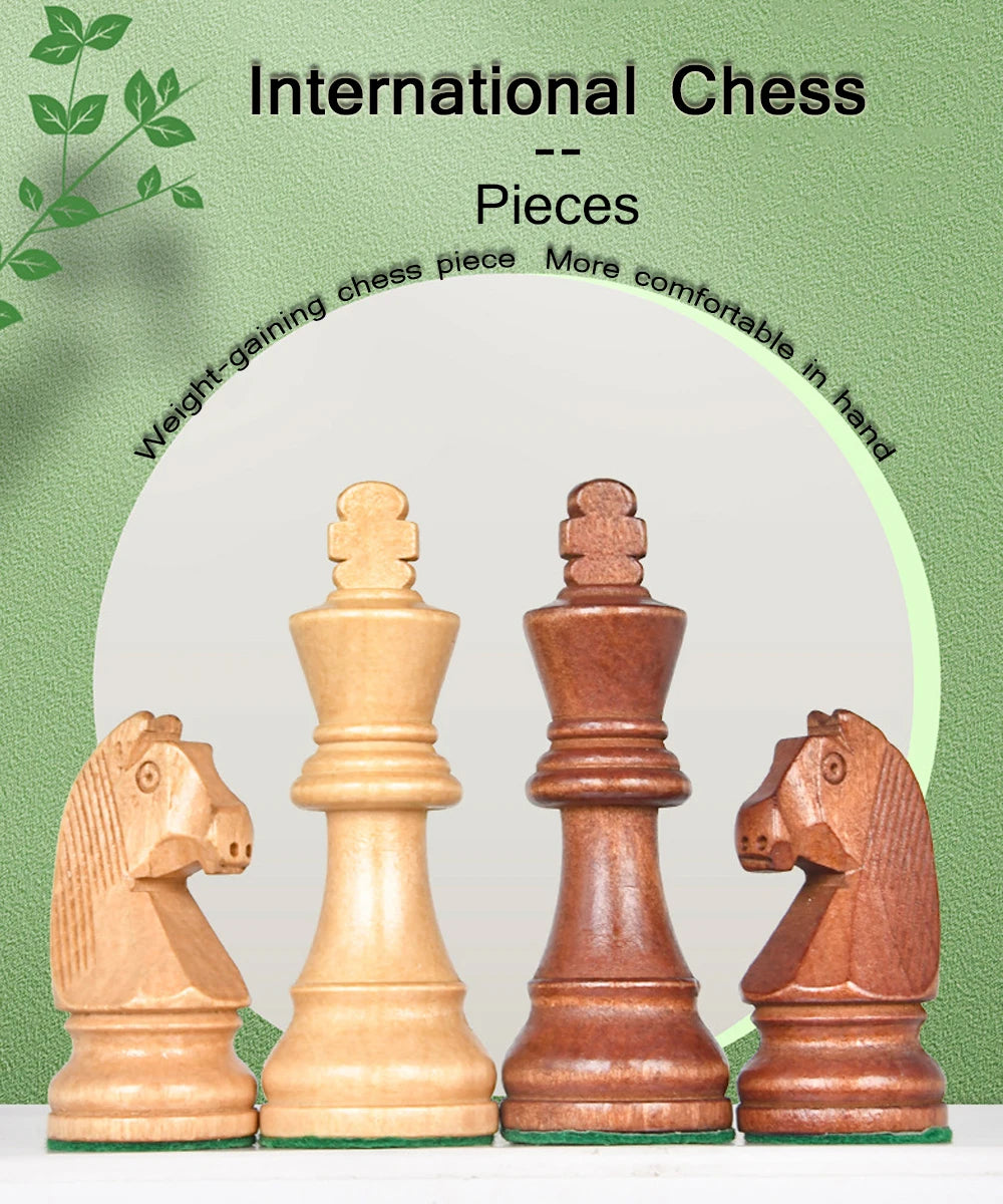 Wooden Chess Pieces of King Heavy Weighted, Tournament Chessmen with 2 Extra Queens, Board Game or Replaceme, 3.75in, 32PCs