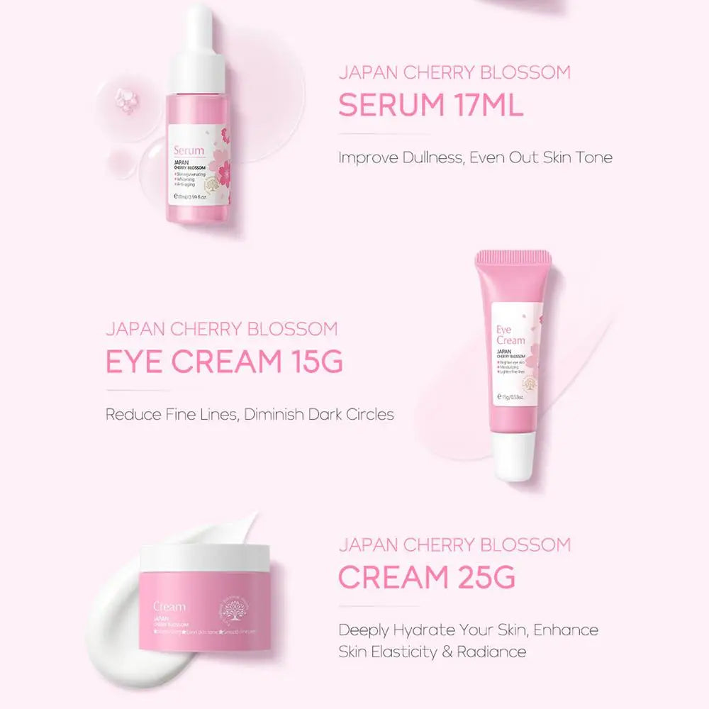 5pcs Japan Sakura Essence Face Cream Cherry Blossom Facial Cream Moisturizing Anti Wrinkle Anti Aging Korean Skin Care set