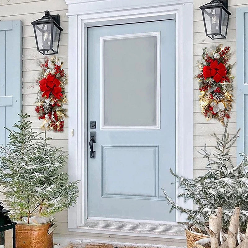 Christmas Swag Wreath Pendants LED Lights Staircase Wreath Ornament Swag Trim Garland Door Window Decoration Party Supplies