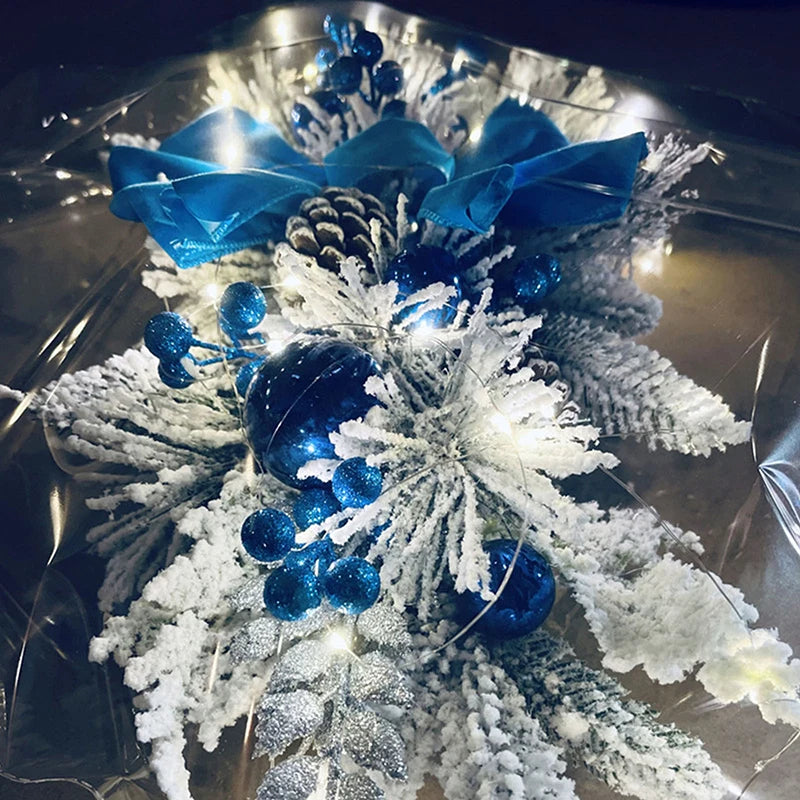 Christmas Swag Wreath Pendants LED Lights Staircase Wreath Ornament Swag Trim Garland Door Window Decoration Party Supplies