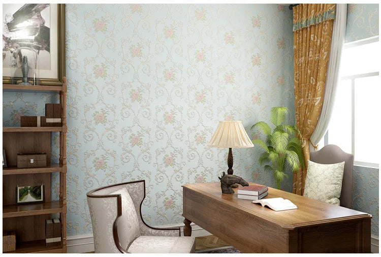 European Self-adhesive Non-woven Wallpaper 3d Garden Flower Warm Bedroom Living Room Wall paper Home Decor Luxury Wall Stickers