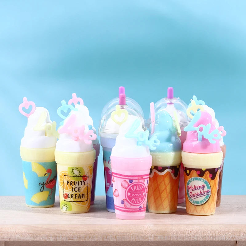 1pcs Mini Milkshake Ice Cream Milk Fruit Tea Water Cup Strawberry Miniatures Dollhouse Accessories Cups Kitchen Toys