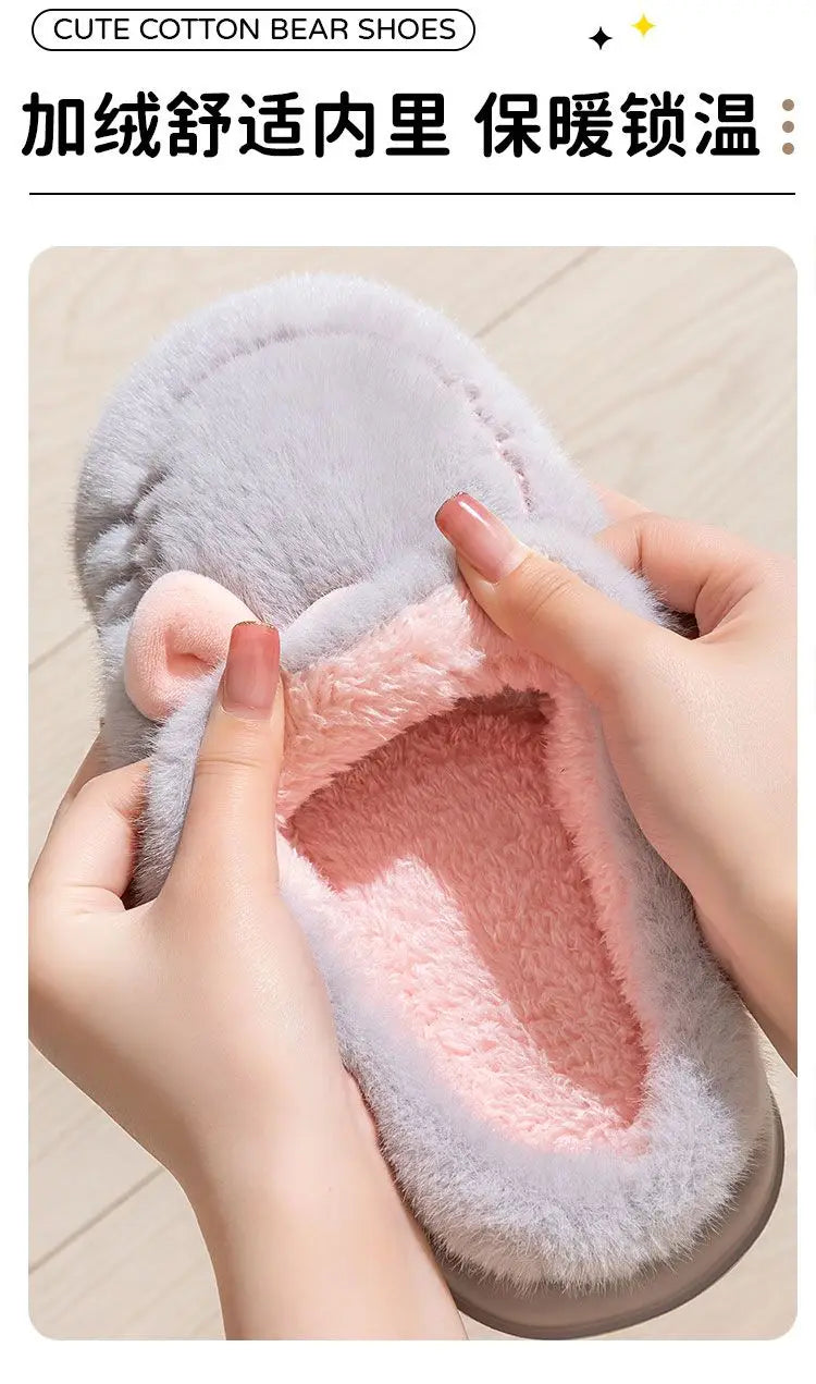 New green bow slippers winter women's 2024 shoes thick sole fuzzy slippers for home mules shoes woman fluffy metal house slipper