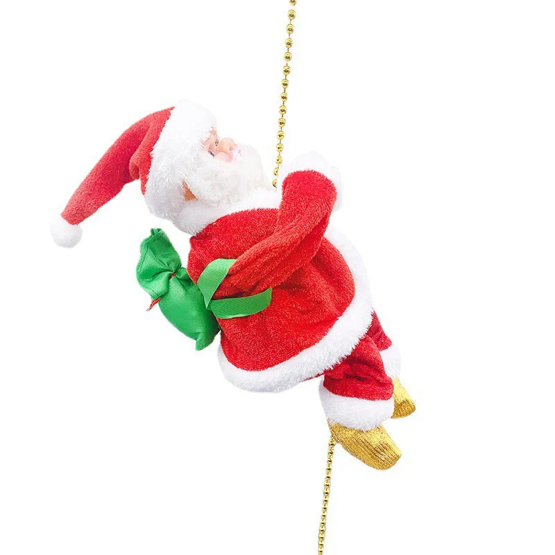 Santa Claus Climbing Beads Ladder Chimney Electric Climb Up and Down Climbing Santa Light and Music New Year Christmas Pendant