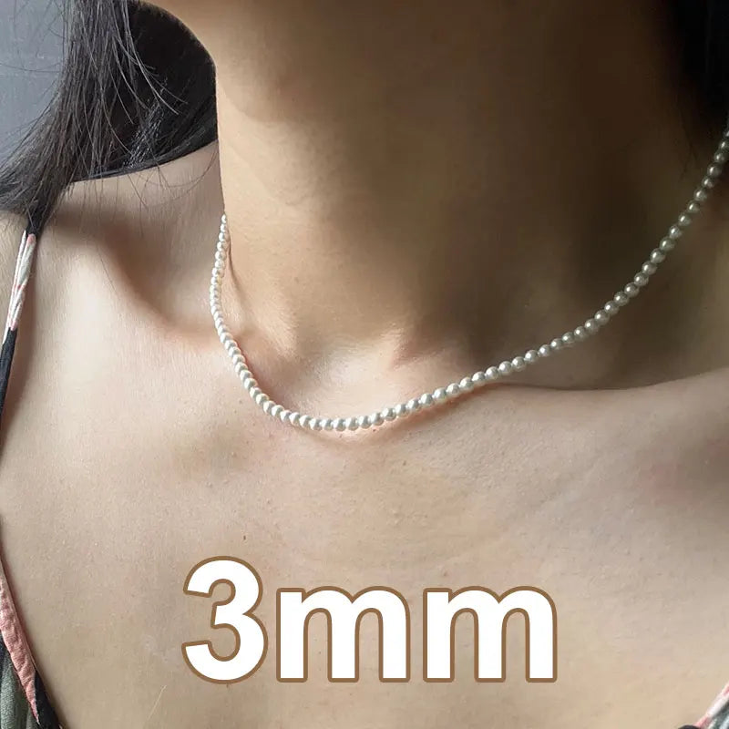 Elegant 2-5mm Shell Pearl Necklace 925 Silver Buckle 5cm Extension Chain