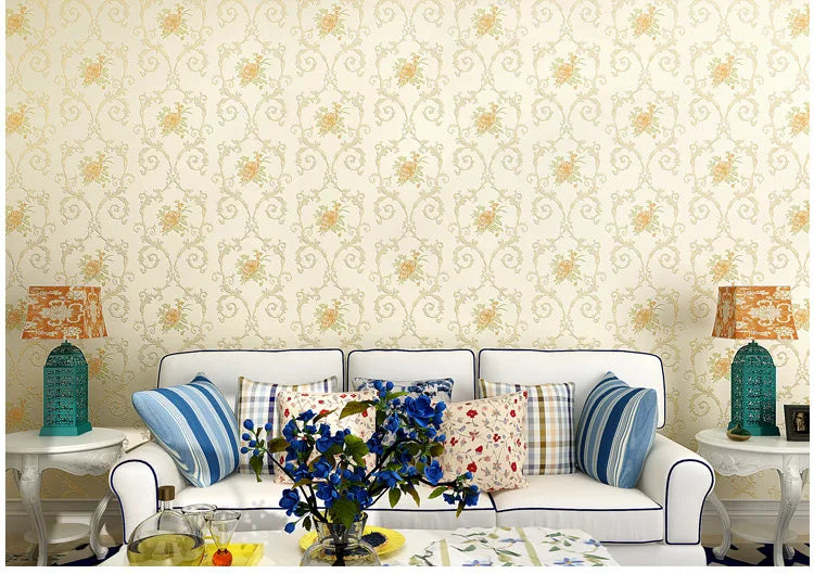 European Self-adhesive Non-woven Wallpaper 3d Garden Flower Warm Bedroom Living Room Wall paper Home Decor Luxury Wall Stickers