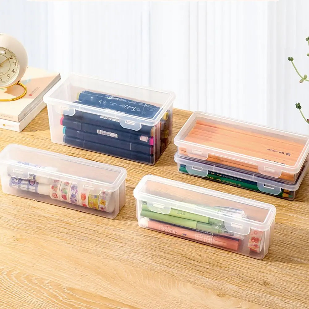 Transparent Stationery Storage Box Desktop Organizer Stationary Supplies Pen Holder Large Capacity Pen Pencil Case