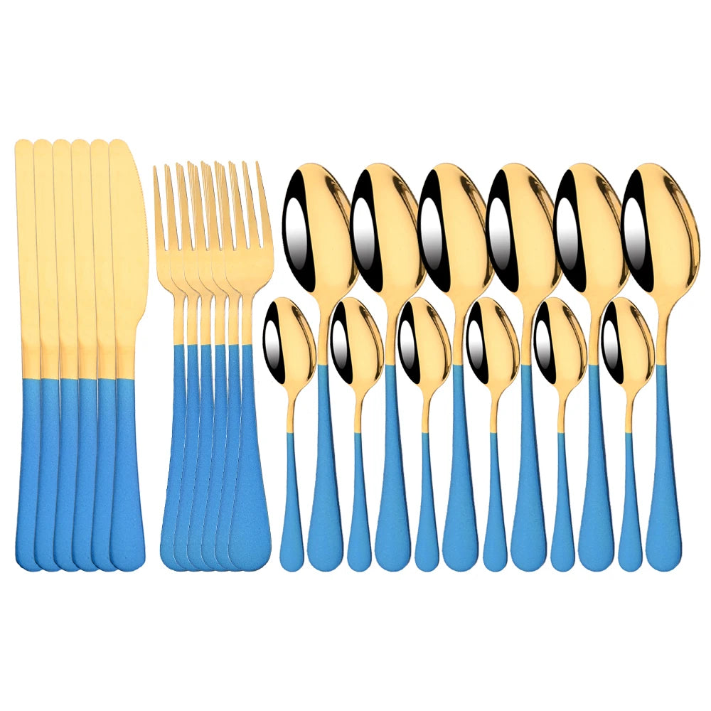 Red Silver Mirror Cutlery Set 24Pcs Dinnerware Set Flatware Cutlery Fork Knife Spoon Stainless Steel Silverware Tableware Set