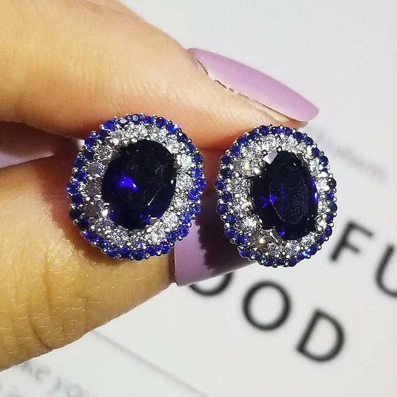 Princess Diana  Lab Sapphire Stud Earring 925 sterling silver Jewelry Engagement Wedding Earrings for Women Charm Promise Gift