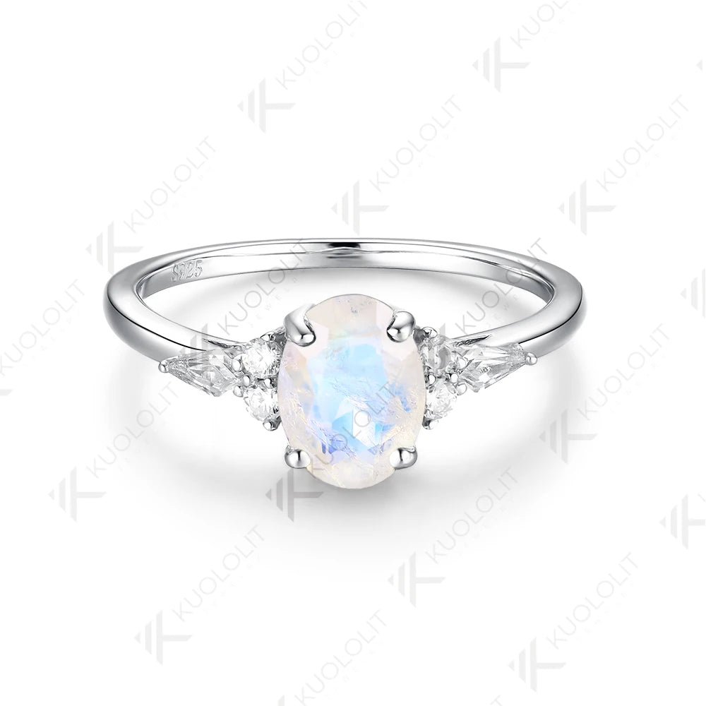 Kuololit  Natural Moss Agate Moonstone Gemstone Rings for Women Solid 925 Sterling Silver Luxury Jewelry for Wedding Engagement