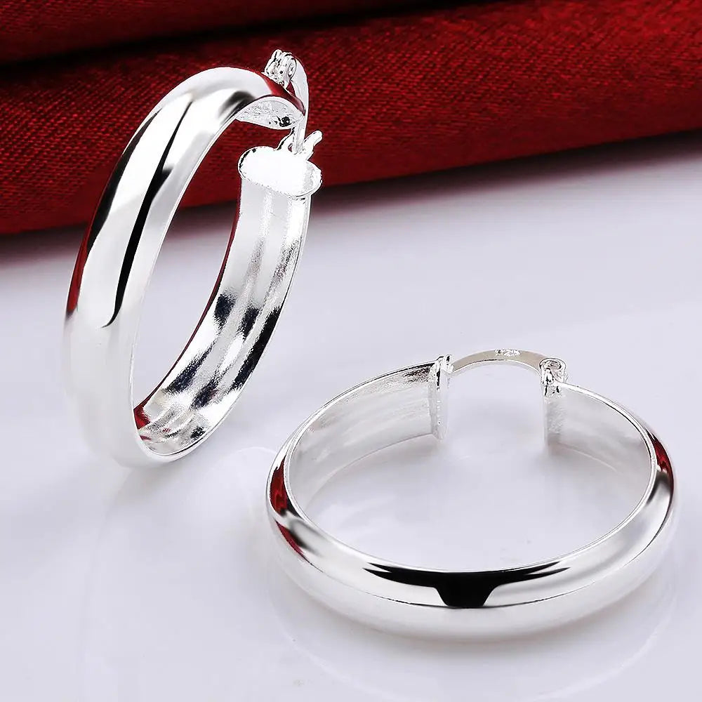 925 Sterling Silver 3.5CM smooth Big circle Earrings for Women Luxury Fashion Party Wedding Accessories Jewelry Christmas Gifts