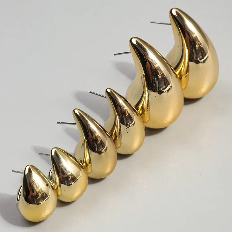 925 Sterling Silver 18K Gold Trendy Chunky Waterdrop Dupes Drop Earrings for Women Personality Glossy Teardrop Earring Jewelry