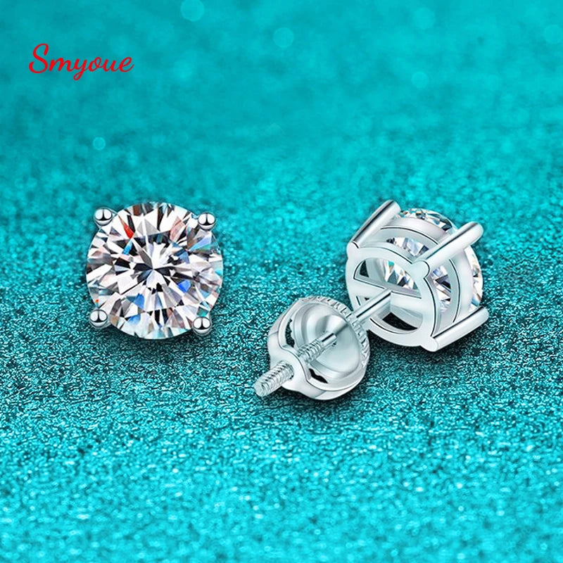 Smyoue White Gold Plated 1-4ct Moissanite Earring Studs for Women 4 Claws Brilliant Halo Lab Diamond Jewelry S925 Solid Silver