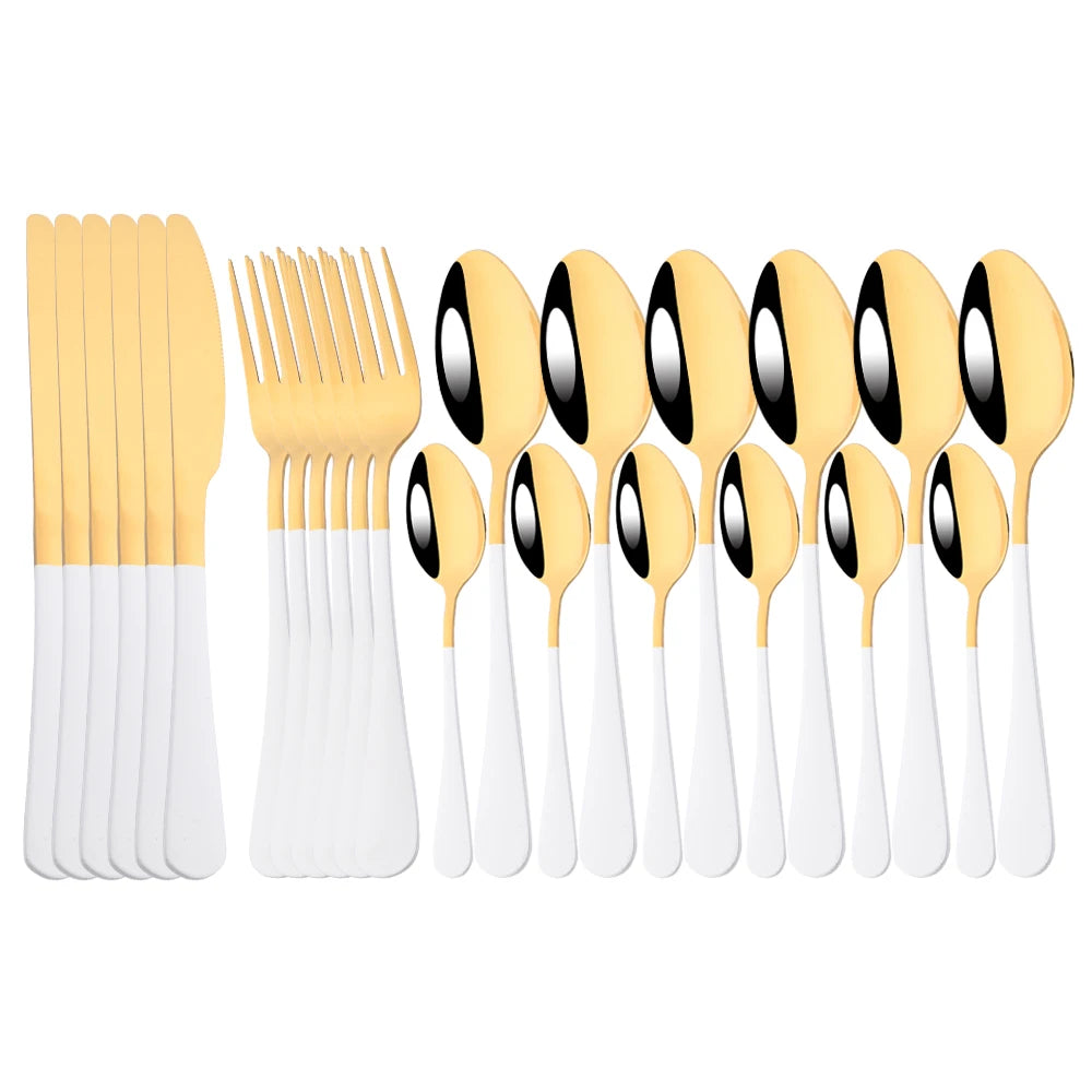 Red Silver Mirror Cutlery Set 24Pcs Dinnerware Set Flatware Cutlery Fork Knife Spoon Stainless Steel Silverware Tableware Set