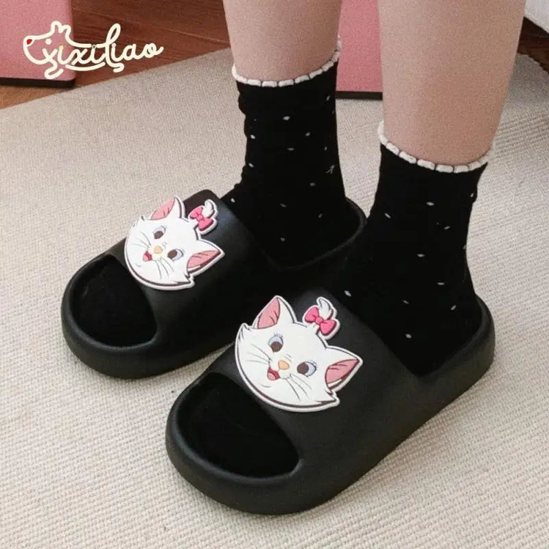 Kawaii Disney Marie Cat Slippers for Women Summer Soft-Soled Eva Slippers for Home Non-Slip Thick-Soled Sandals for Outdoor Wear