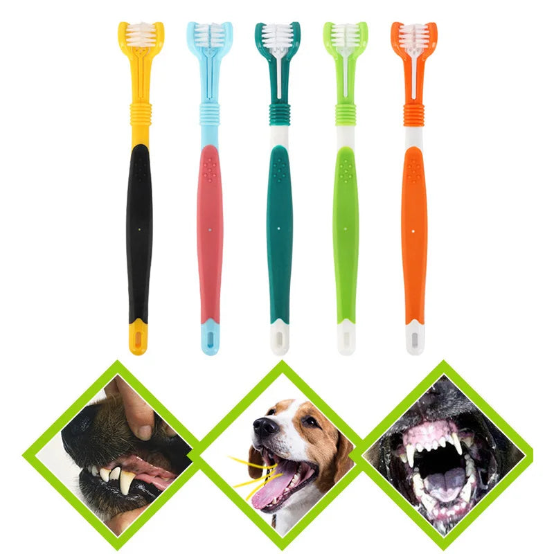 3D Three-head Dog Toothbrush Nontoxic Soft Bristle Brush Clean Puppy Teeth Iomnibearing Grooming Dog Supplies Accesorios Perros