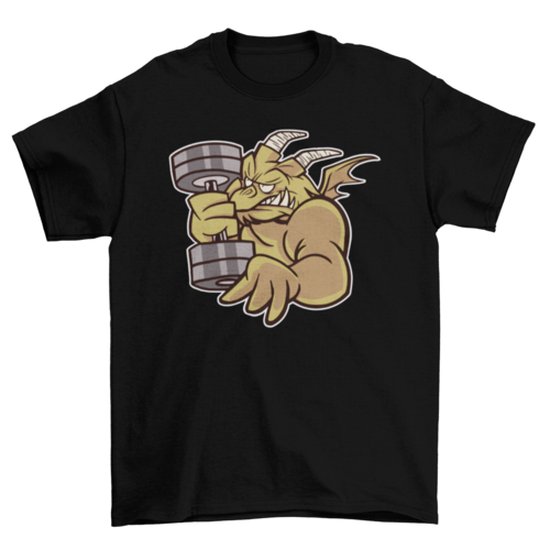 Weightlifting dragon cartoon t-shirt