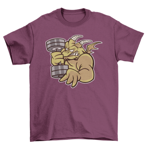 Weightlifting dragon cartoon t-shirt