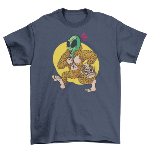 Alien in big foot costume t-shirt