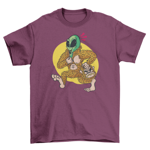 Alien in big foot costume t-shirt