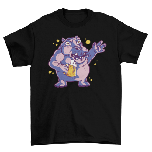 Cartoon drunk hippo t-shirt