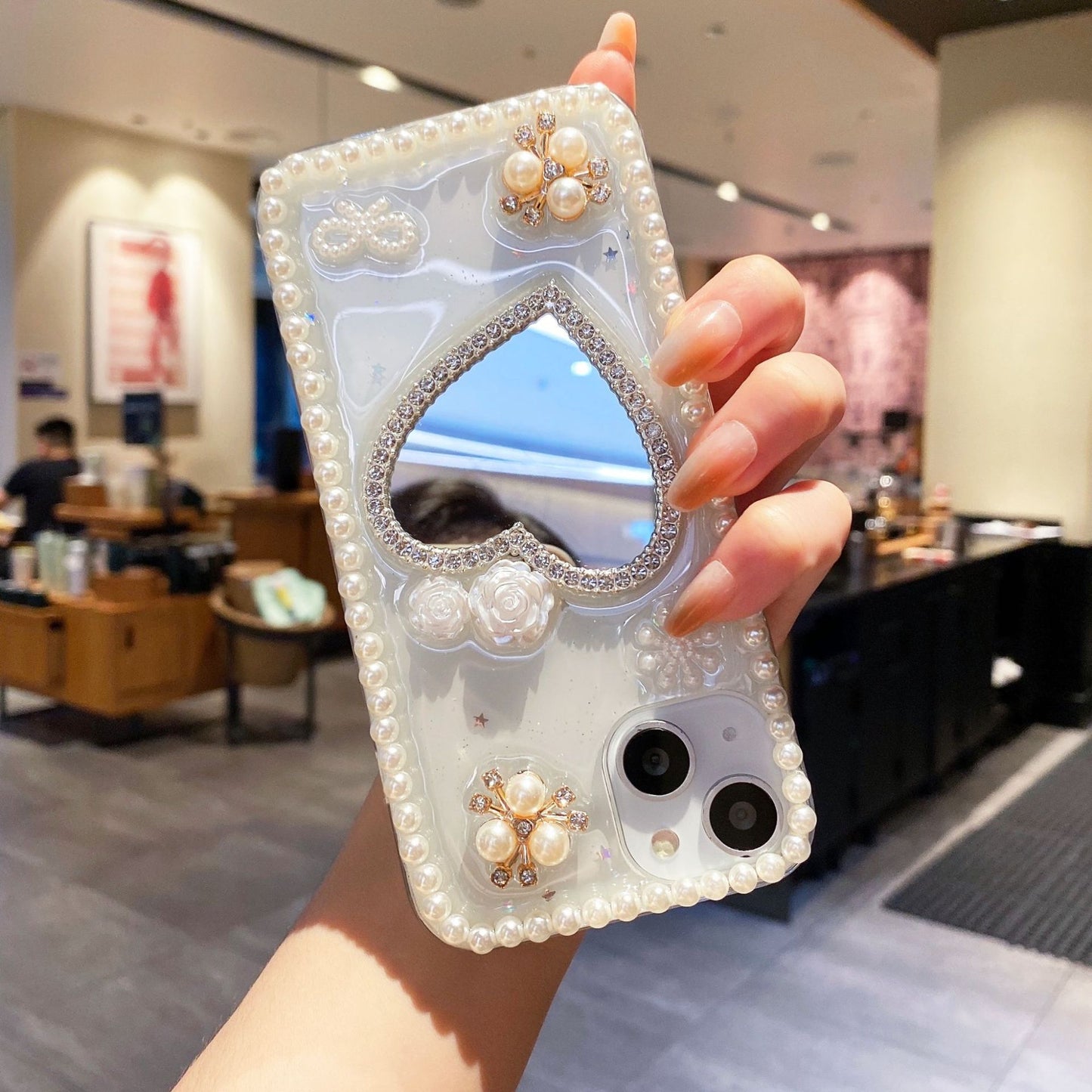 Love Pearl Mirror Transparent Phone Case