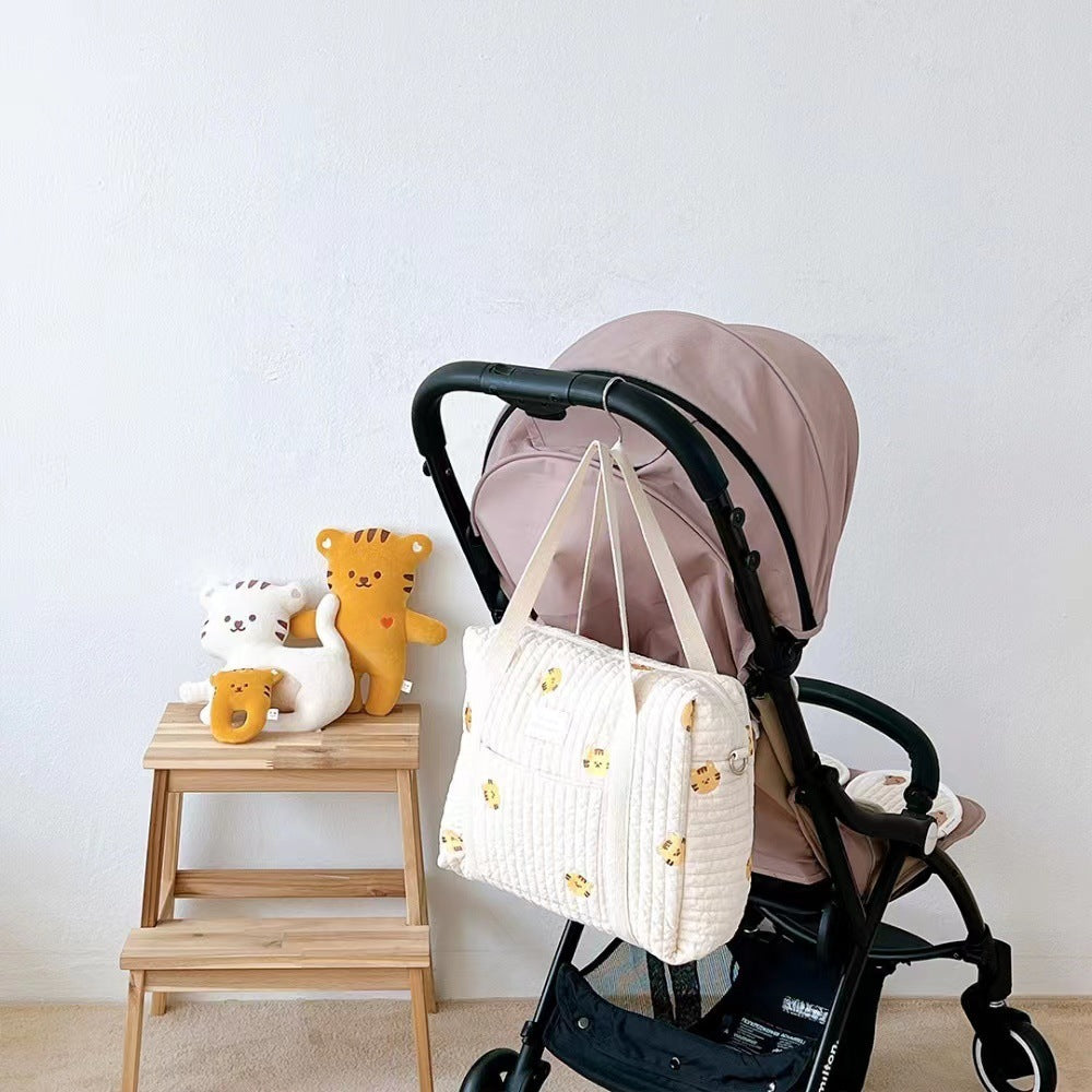 Zipper Embroidered Cotton Dyeing Mummy Bag Baby Stroller Pouch