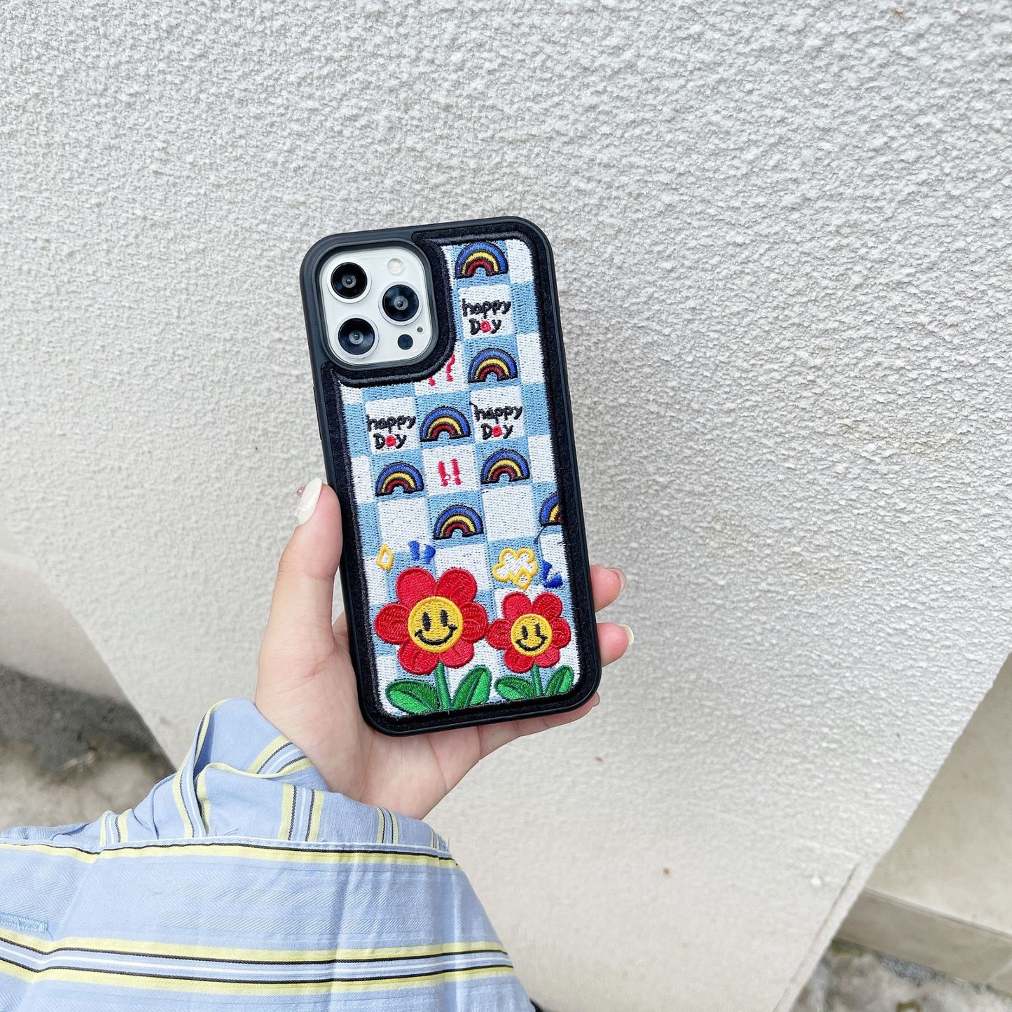 Korean Embroidered Red Flower Phone Case