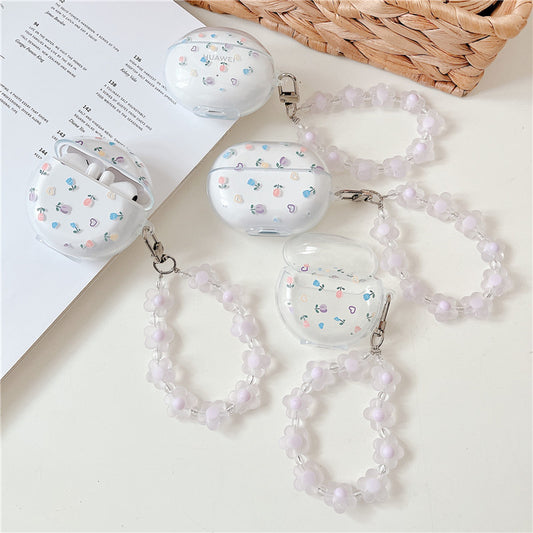 Small Floral Butterfly Wireless Bluetooth Headphone Set Transparent Silicone Soft Box