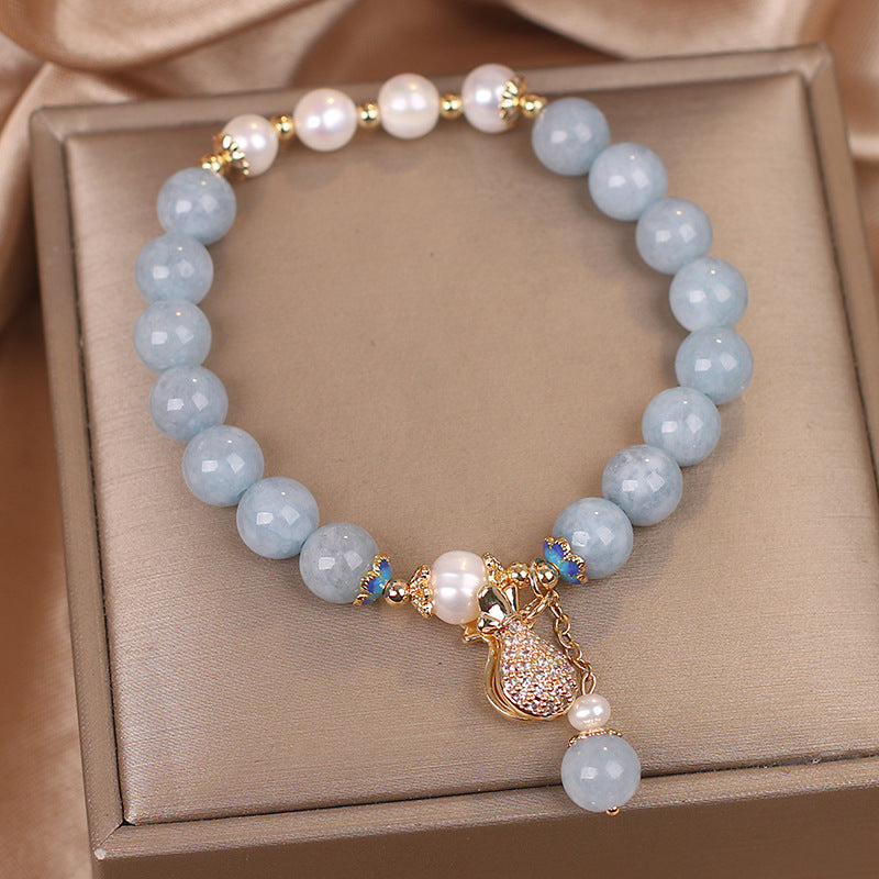 Women's Fashion Aquamarine Money Pouch Charm Bracelet