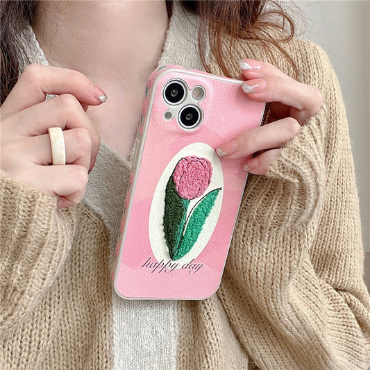 Creative Embroidered Tulip Silicone Phone Case