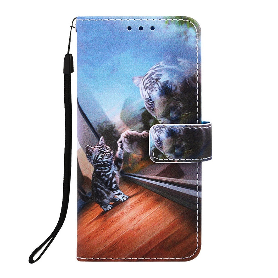 Plain Weave Painted Card Holder Leather Case Tiger