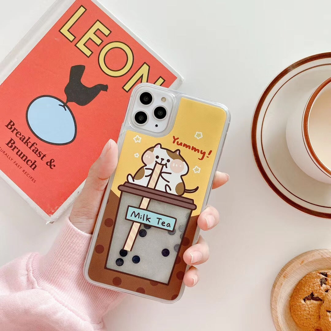 Cartoon Cute Rabbit Pearl Milk Tea Quicksand Mobile Phone Case Transparent Soft Shell Female