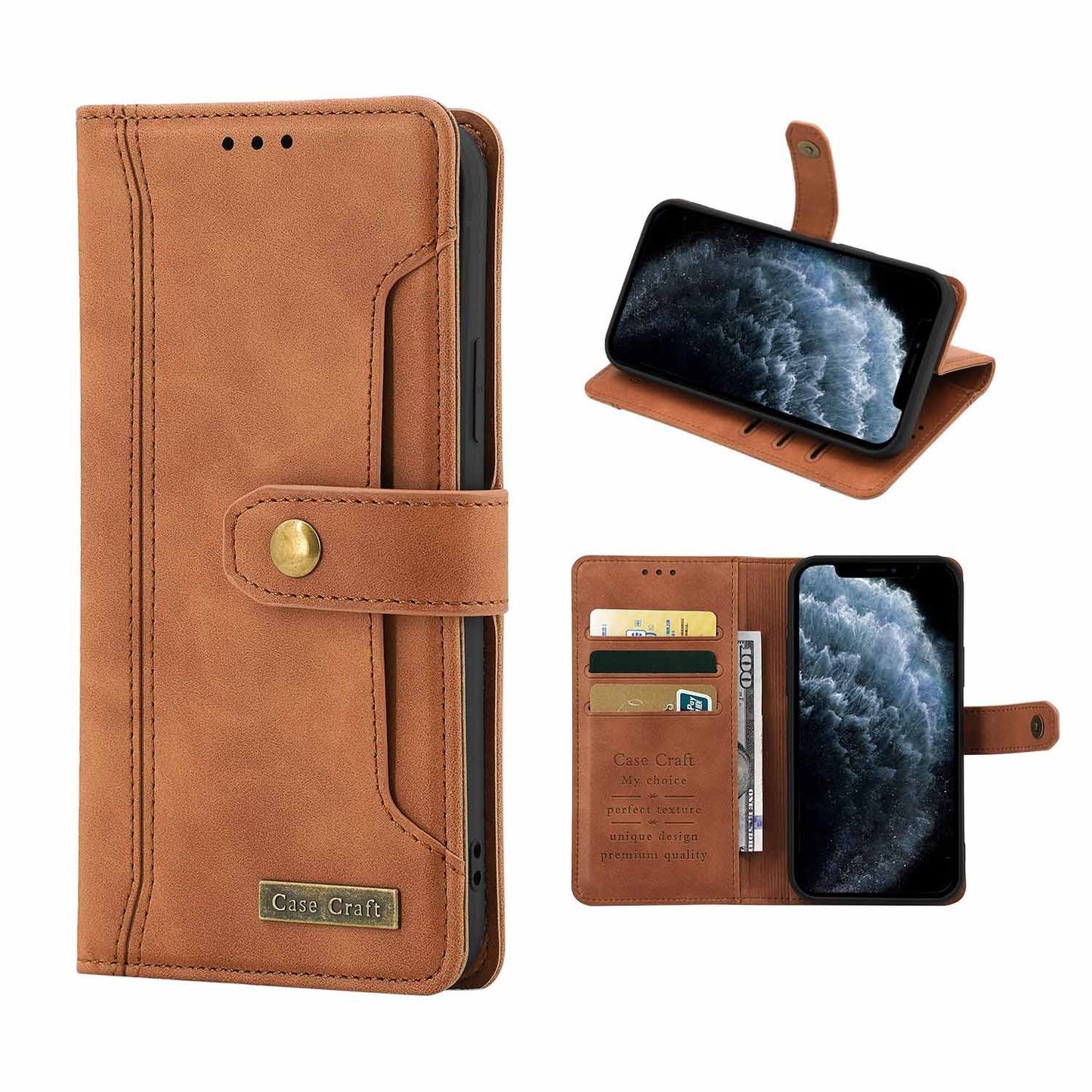 Magnetic Snap Protection Flap Wallet Leather Case